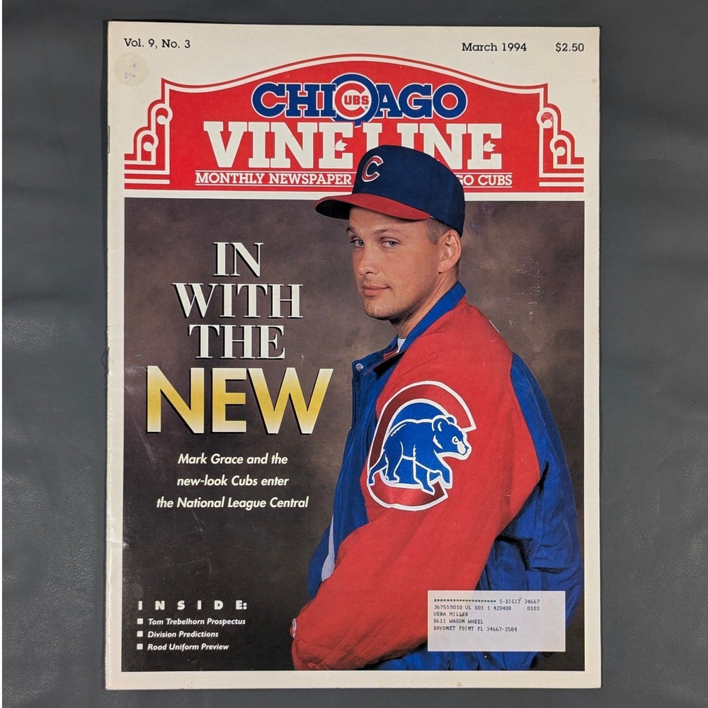 March 1994 Chicago Cubs Vine Line Newspaper Mark Grace Vol 9 No 3 Vintage MLB
